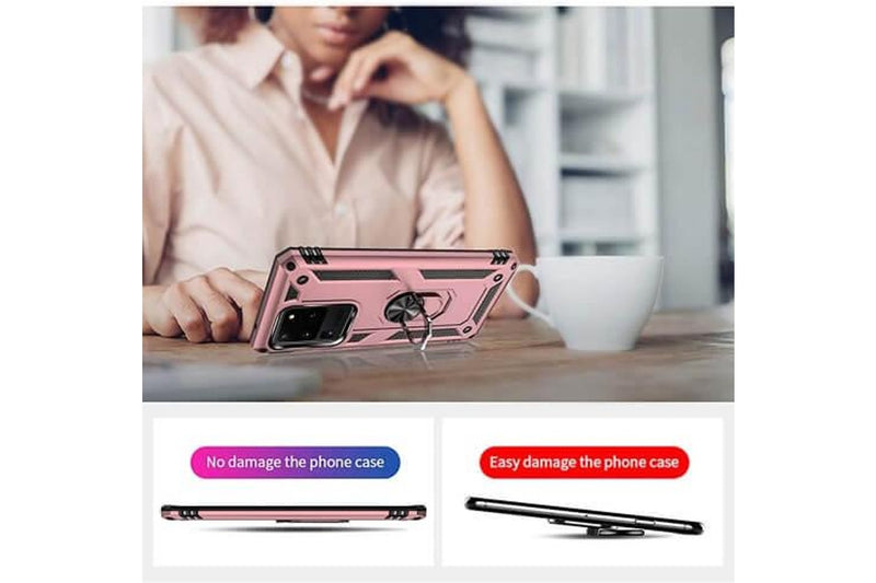 For Samsung Galaxy Note 20 Ultra /Note 20 Ultra 5G 6.9 Case, Military Grade 360 Degree Rotating Metal Magnetic Ring Car Mount Holder Kickstand Shockproof Heavy Duty Cover (Rose Gold)