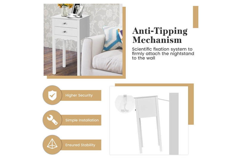 Giantex Side Table Nightstand Home Office End Table w/2 Drawers Accent Table BedsidStorage Table White