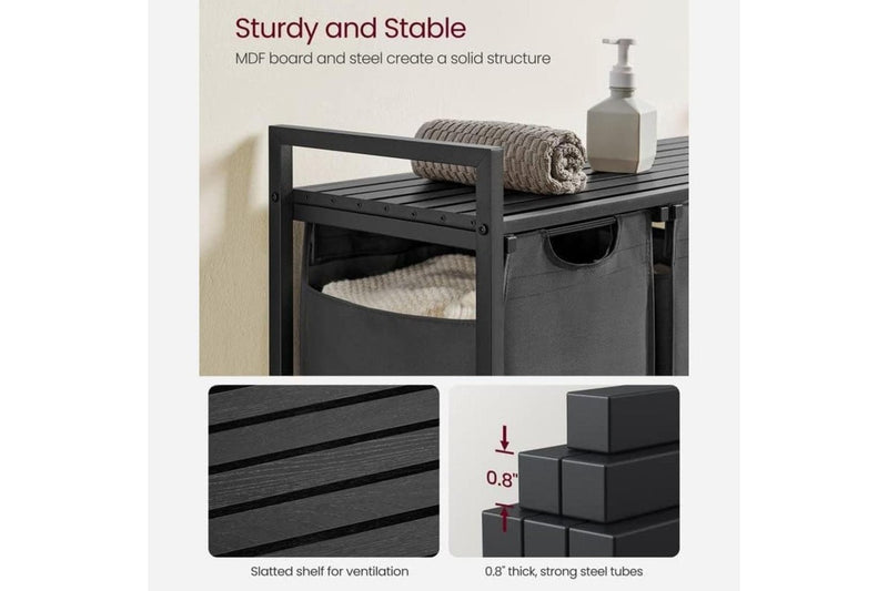 Laundry Hamper Shelf with Pull-Out Bag - 3x38L Black Gray