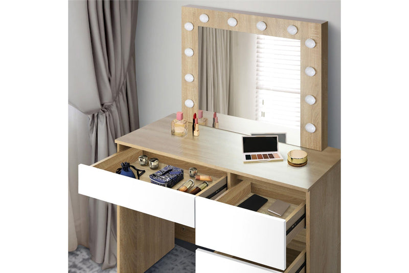 Oikiture Dressing Table Stool Set 12 LED Bulbs(Natural)