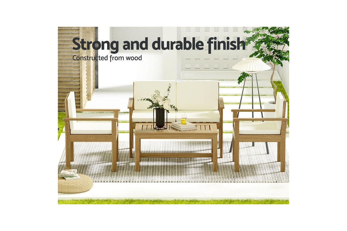 Gardeon 4-Piece Outdoor Sofa Set Wooden Couch Lounge Setting