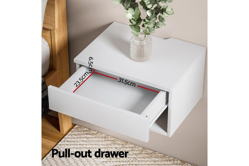 Artiss Floating Bedside Table Nightstand Drawer White