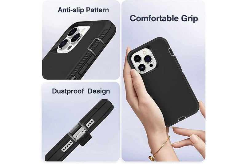 For Apple iPhone 13 Pro Max Case Drop Resistant Defender Tradies Heavy Duty Rugged Shockproof Tough Cover (Black)