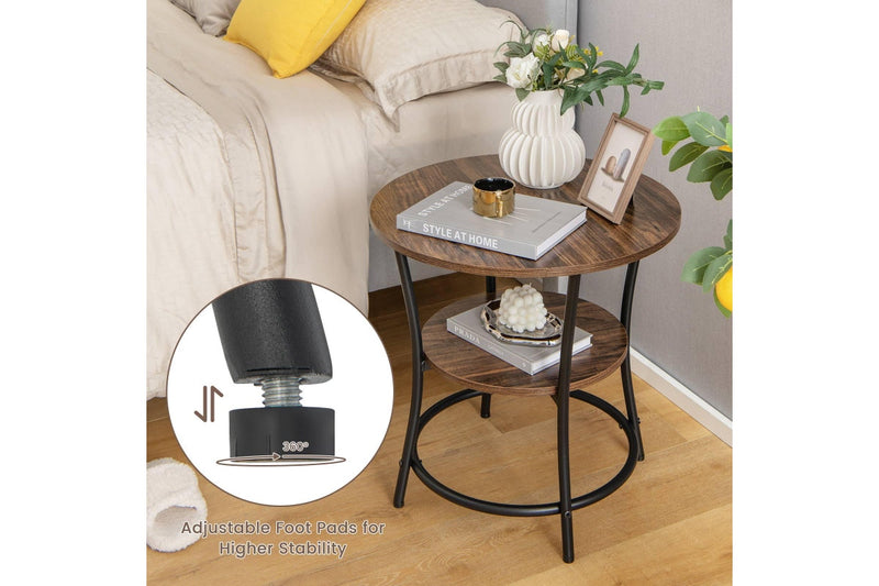 Giantex Round End Table 2-Tier Side Table w/Storage Shelf & Metal Frame Snack Table Nightstand