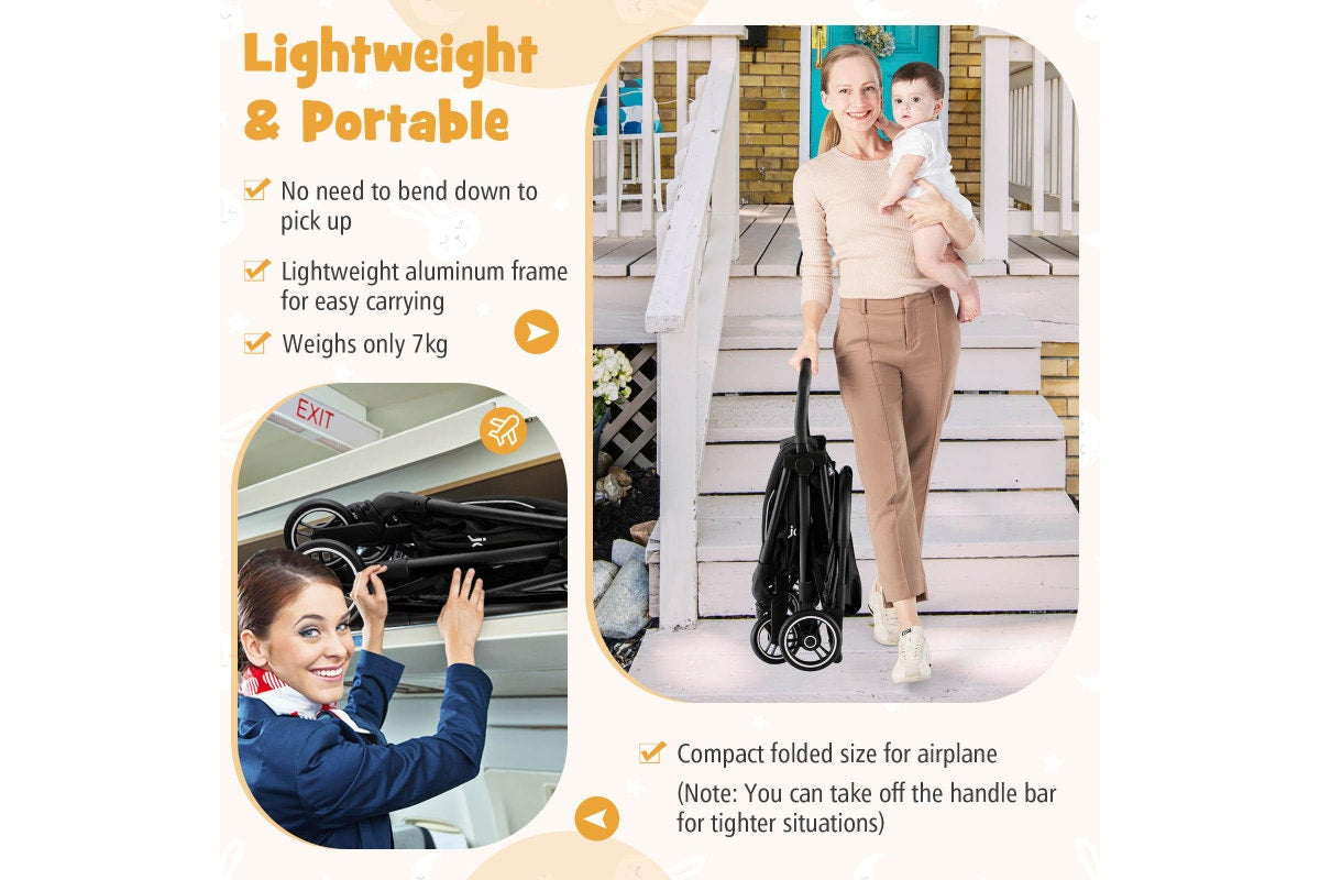 Costway Folding kid Stoller Portable kid Stroller w/Adjustable Canopy Self-Standing Gravity Black