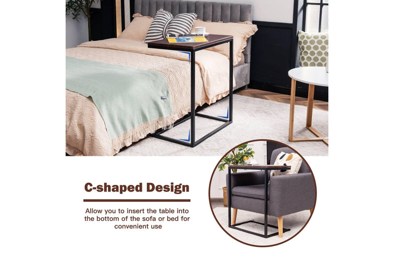 Giantex End Table Side Sofa Table C-shape Coffee Table Wooden Nightstand Brown