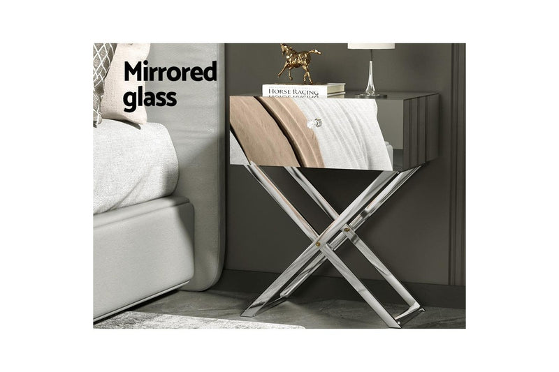 Artiss Mirrored Bedside Table Side End Table Drawers Nightstand Bedroom Silver