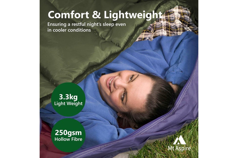 Mt Aspire Sleeping Bag Double Camping Hiking Winter Thermal -10C Army Green