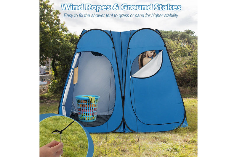 Costway 2-Room Pop Up Shower Tent Outdoor Camping Portable Change Room Privacy Shelter w/Carrying Bag Blue