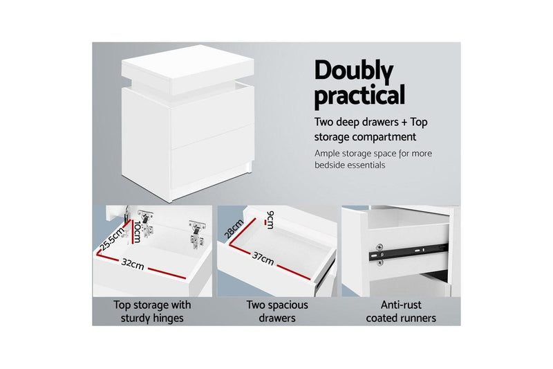 Artiss Bedside Table 2 Drawers Lift-up Storage - COLEY White