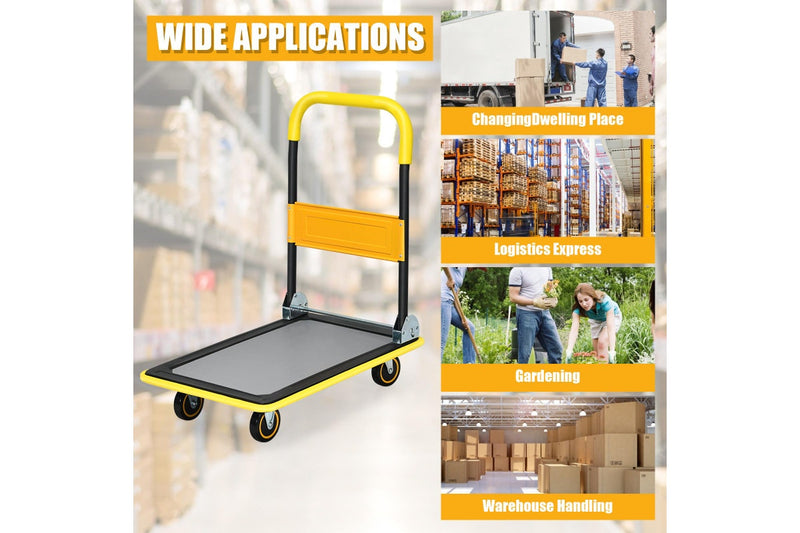 Costway Folding Platform Trolley Heavy Duty Hand Truck Push Cart Dolly Heavy Duty w/Non-Slip Platform Warehouse