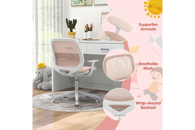 Giantex Kids Desk Chair Swivel Mesh Computer Chair w/Adjustable Height & Armrests Ergonomic Task Study Chair Pink