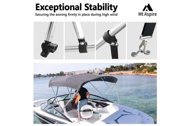 MT ASPIRE 3 Bow 1.7m-1.9m Grey Boat Bimini Top Canopy Aluminium Cover 600D Polyester
