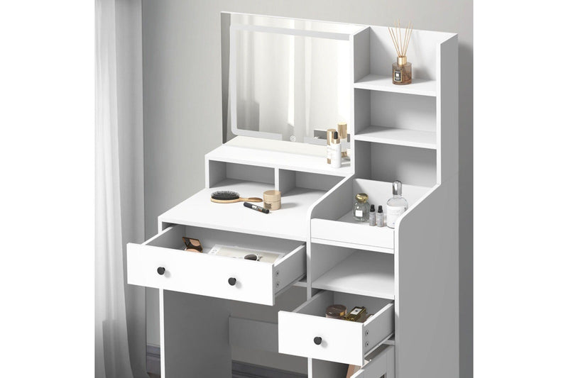 Oikiture Dressing Table Stool Set LED Light (White)