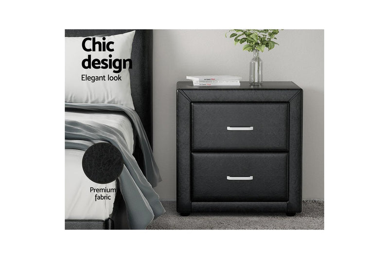 Artiss Bedside Table 2 Drawers Side Table Leather - CADEN Black