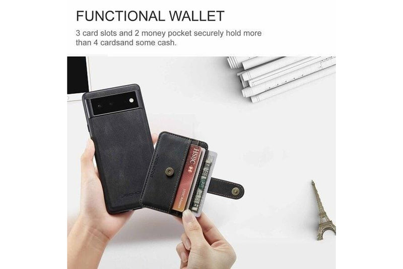 JEEHOOD For Google Pixel 7 Wallet Leather Case with Detachable Ultra Slim RFID Blocking Back Card Holder (Black)
