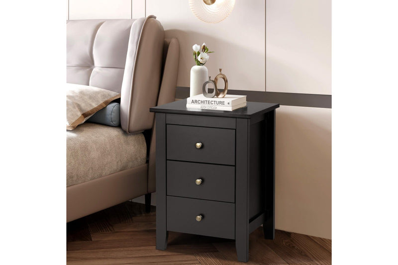 Giantex Bedside Table 3 Chest of Drawers Nightstand Home Office End Table Side Cabinet Black