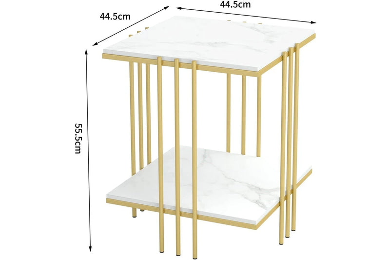 2 Tier Square Bedside table, Marble (Gold)