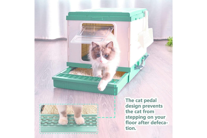 YES4PETS XL Portable Cat Toilet Litter Box Tray Foldable House with Handle and Scoop Green
