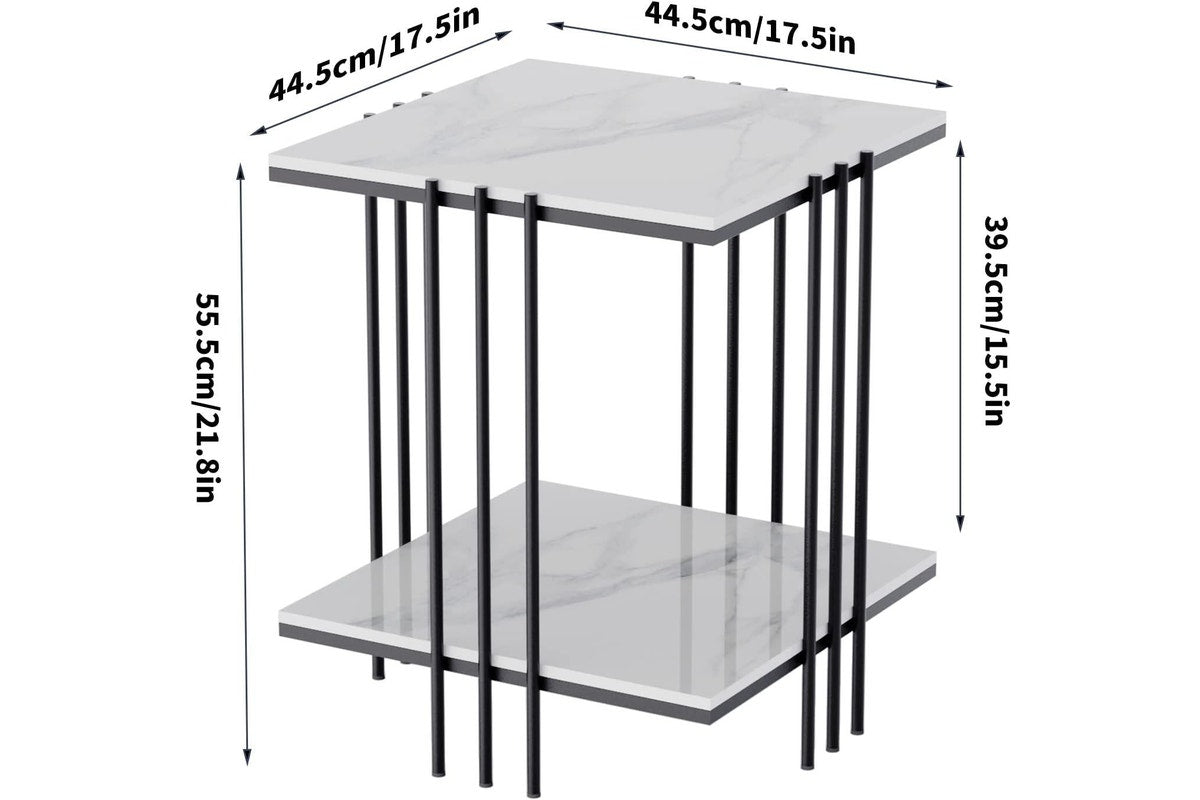 Marble Top Side Table Black 2-Tier