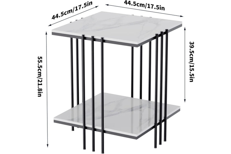 Marble Top Side Table Black 2-Tier