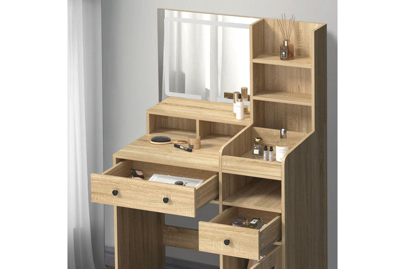 Oikiture Dressing Table Stool Set LED Light (Natural)