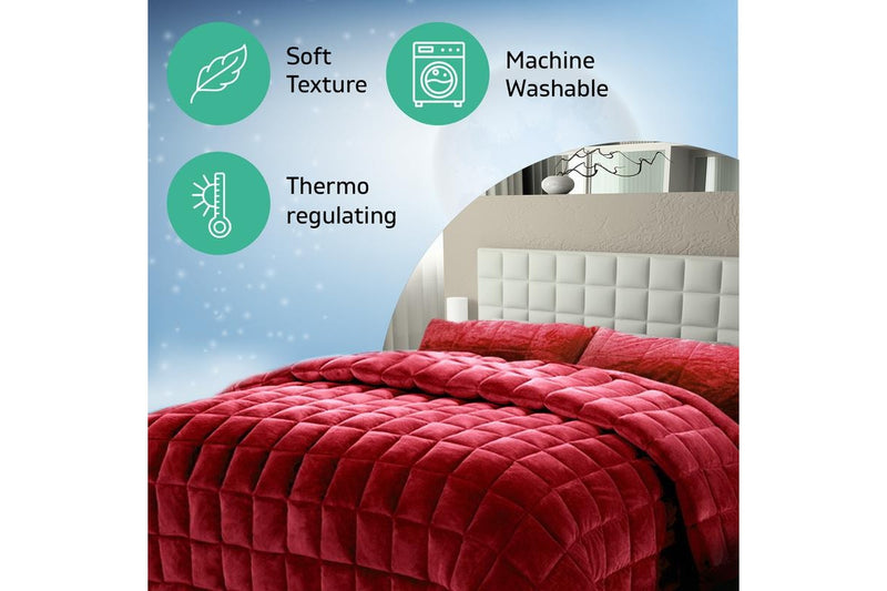 King Size Bedding Faux Mink Quilt Comforter Winter Throw Blanket Duvet Burgundy