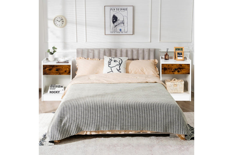 Giantex Set of 2 Nightstand w/Storage Drawer Wooden Bed Side Table,White