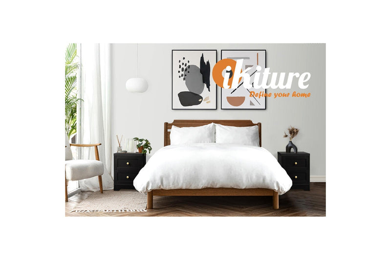 Oikiture Bedside Tables Side Table 2 Drawers Black