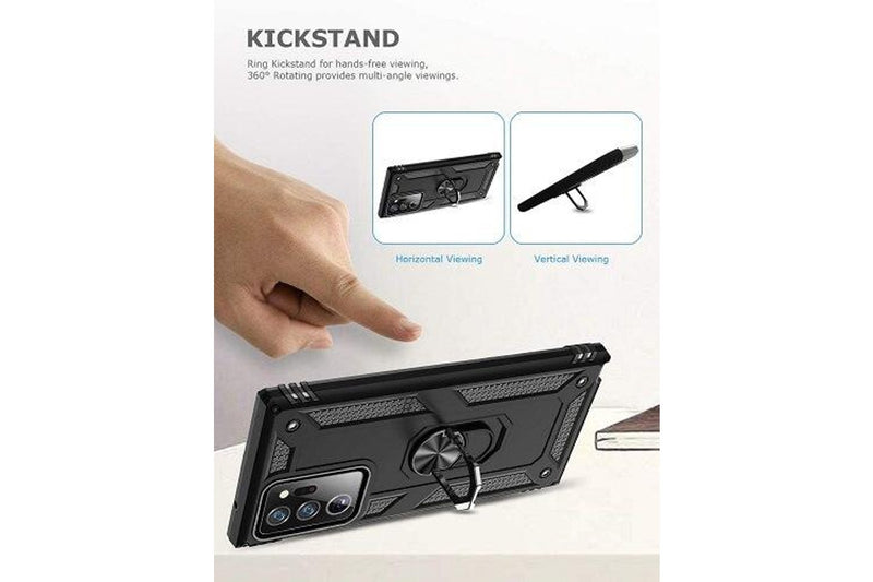 For Samsung Galaxy Note 20 Ultra /Note 20 Ultra 5G 6.9 Case, Military Grade 360 Degree Rotating Metal Magnetic Ring Car Mount Holder Kickstand Shockproof Heavy Duty Cover (Black)