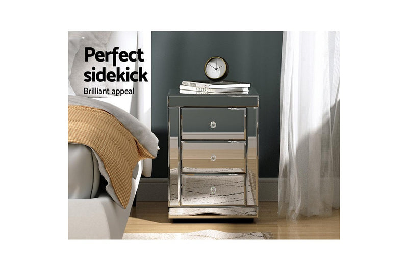 Set of 2 Bedside Tables Drawers Mirrored Side End Table Cabinet Nightstand