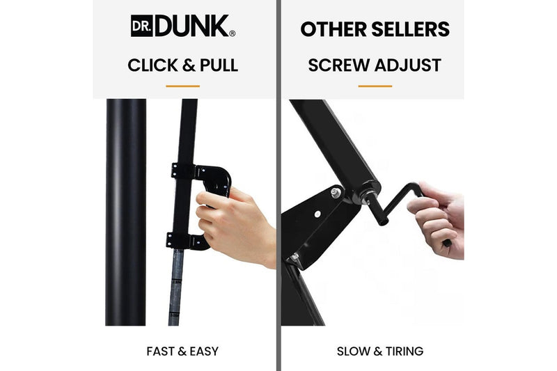 DR. DUNK Portable Basketball Hoop Stand System, Full Size 2.45m to 3.05m Height Adjustable