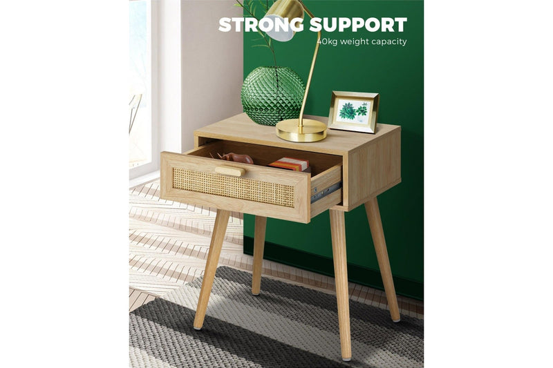 Oikiture Bedside Tables Set of 2 Rattan