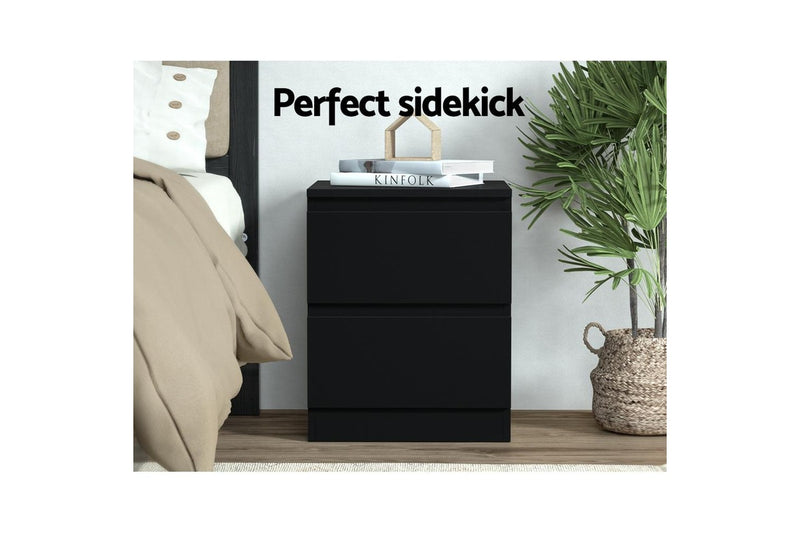 Artiss Bedside Table 2 Drawers - PEPE Black