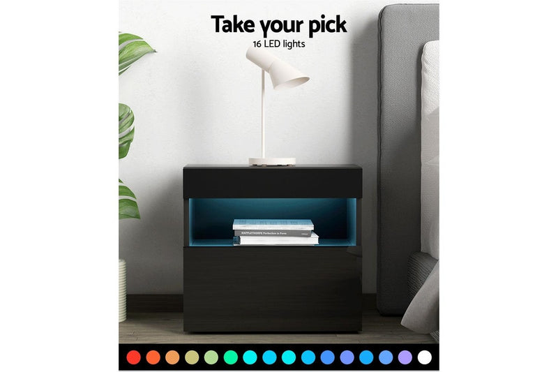 Artiss Bedside Table LED - HERES Black