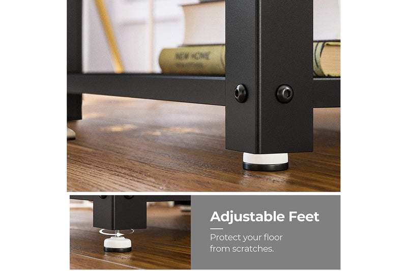 2-Tier Side Table with Storage Shelf with Metal Frame, Rustic Brown