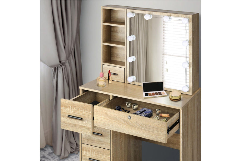 Oikiture Dressing Table Slide Mirror Stool Set(Natural)