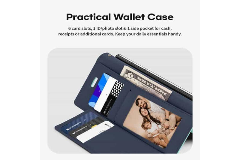 Goospery Samsung Galaxy S22 Ultra 5G Rich Diary Wallet Flip Case Leather Card Slots Magnetic Cover (Aqua)