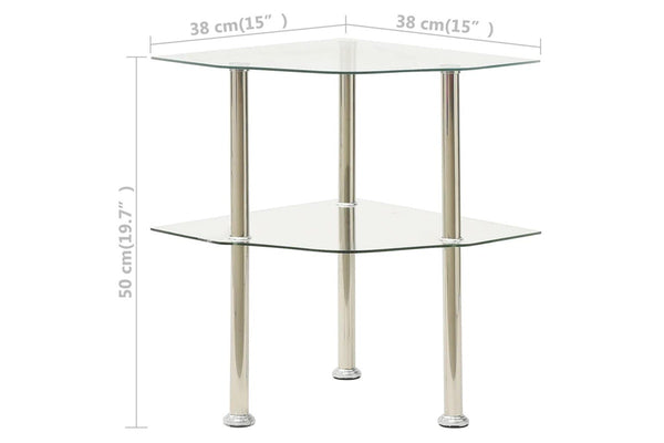 2-Tier Side Table Transparent 38x38x50 cm Tempered Glass vidaXL
