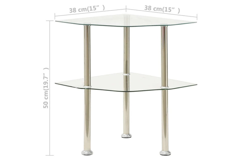 2-Tier Side Table Transparent 38x38x50 cm Tempered Glass vidaXL