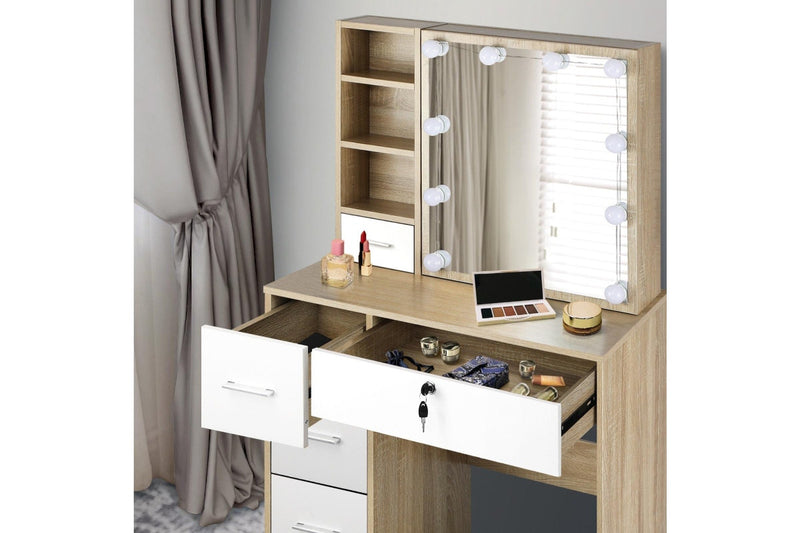 Oikiture Dressing Table Stool Set 10 LED Bulbs(Natural White)