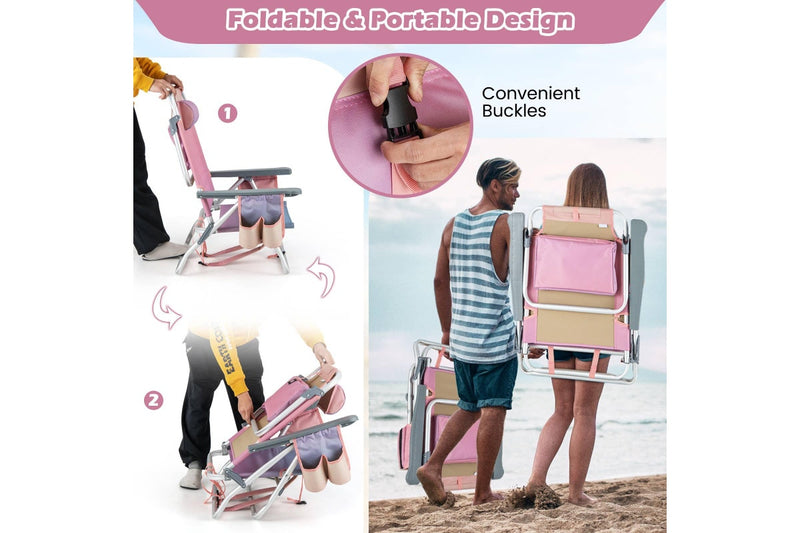 Costway 2-Pack Folding Backpack Beach Chair Portable Camping Stool w/Cup Holder Storage Pocket 5-Position Outdoor Reclining Chair