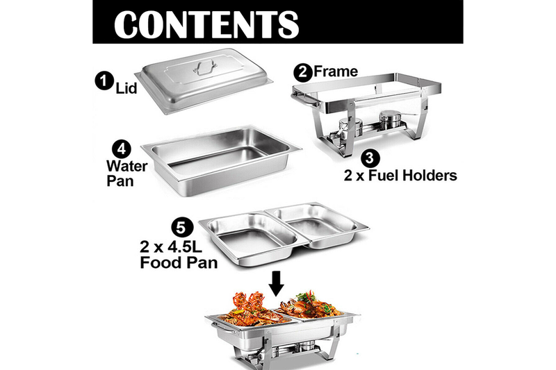 Alston 9L 4.5x2 Bain Marie Bow Food Buffet Warmer Pan Chafing Dish Stainless Steel Catering Warmer Set with Trays Lid Fuel Holder Party Banquet Dining