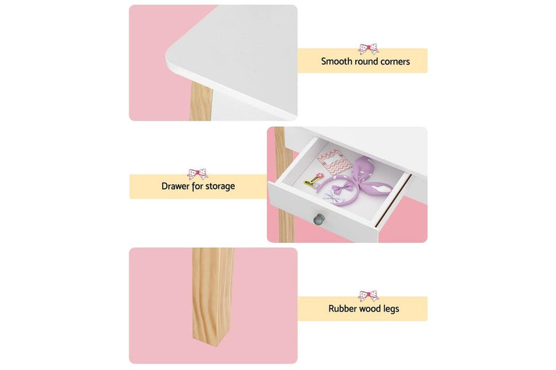 Keezi Kids Dressing Table Chair Set Wooden Leg Vanity Makeup Drawer Mirror Kids Dressing Tables