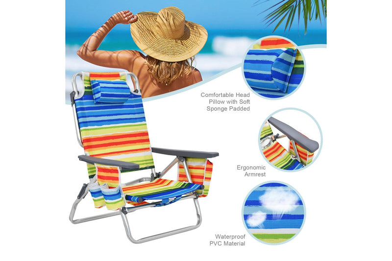 Costway 2-Pack Folding Backpack Beach Chair Table Set 5-Position Outdoor Reclining Chair Yellow