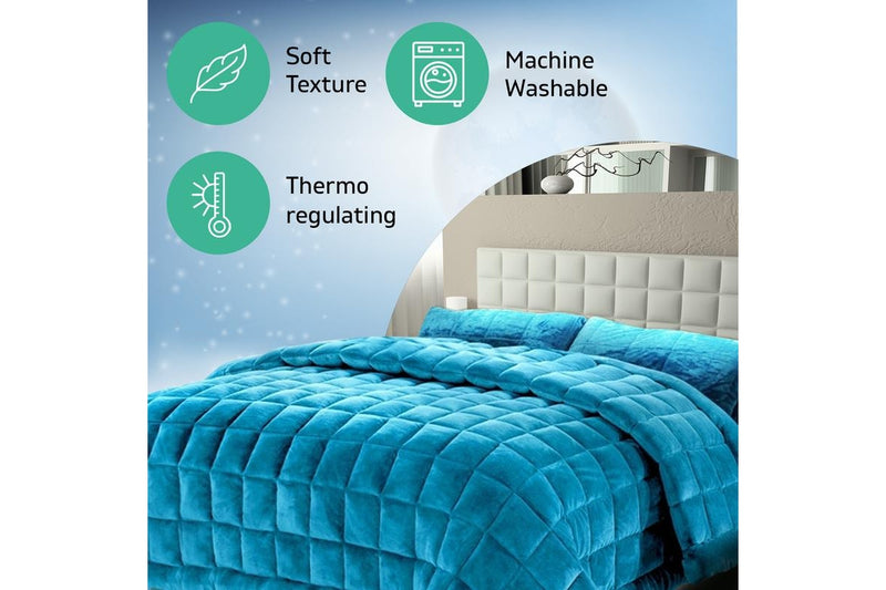 Super King Bedding Faux Mink Quilt Comforter Winter Weight Throw Blanket Teal