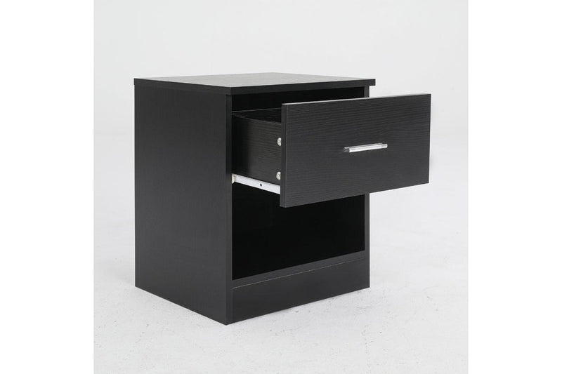 2X Bedside Table Side Storage Cabinet Nightstand Bedroom 1 Drawer Shelf Ella Black Bedside Tables
