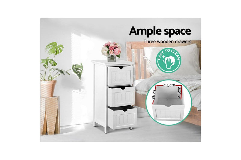 Artiss Bedside Table Bathroom Storage Cabinet 3 Drawers White