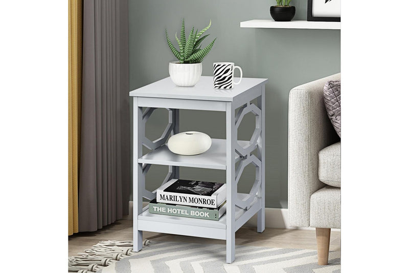 Giantex 2x 3-Tier Wood Nightstand O-Shaped Side Storage Display Shelf Sofa Side Table, Grey