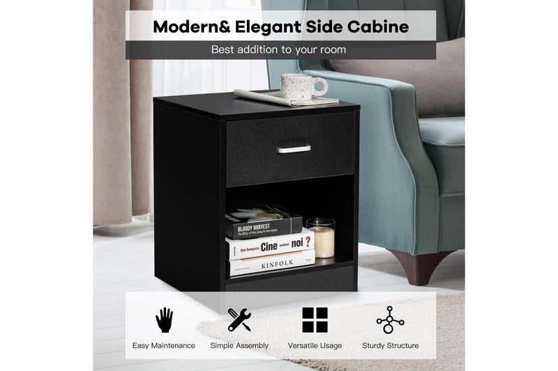 Giantex Nightstand Bedside Table w/Drawer & Open Shelf Modern End Table Black